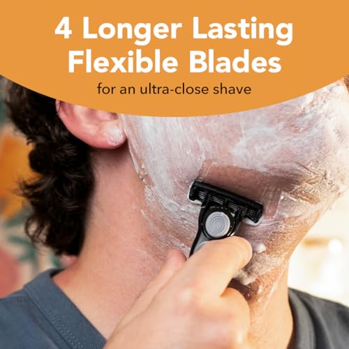 BIC Flex 4 Refillable Razors for Men, Long-Lasting 4 Blade Razor Refills for Sensitive Skin, 10 Razor Cartridges