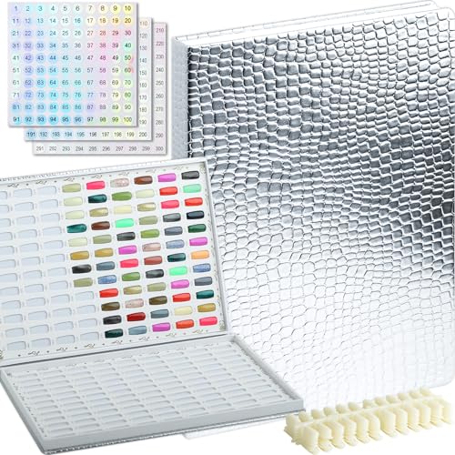 216 Nail Display Book with 240 Nail Tips & 300 Number Labels, Professional Gel Polish Nails Art Design Swatches Book (Silver)