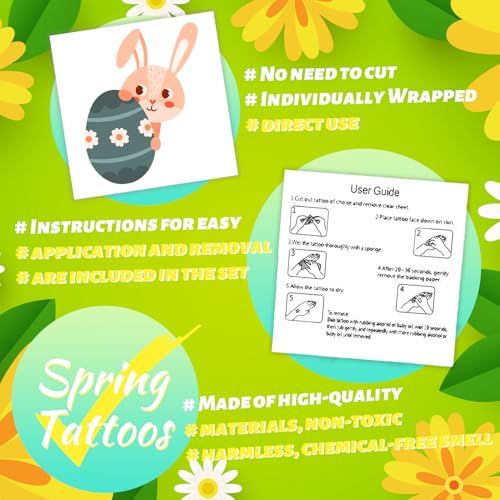 winthrop 240 Pcs Bulk Spring Temporary Tattoos for Kids, Individually Wrapped Waterproof Easter Tattoos, Best Choice for Easter Classroom Matching Game, 60 Different Designs Flower Butterfly