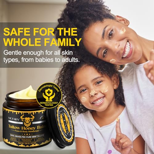 Marianp Beef Tallow for Skin, Tallow and Honey Balm, Organic Grass-Fed Beef Tallow & Raw Wild Honey Blend for Skin Care, Moisturizer Hydrates and Nourishes for Face and Body, Natural Lotion, 4.2 oz