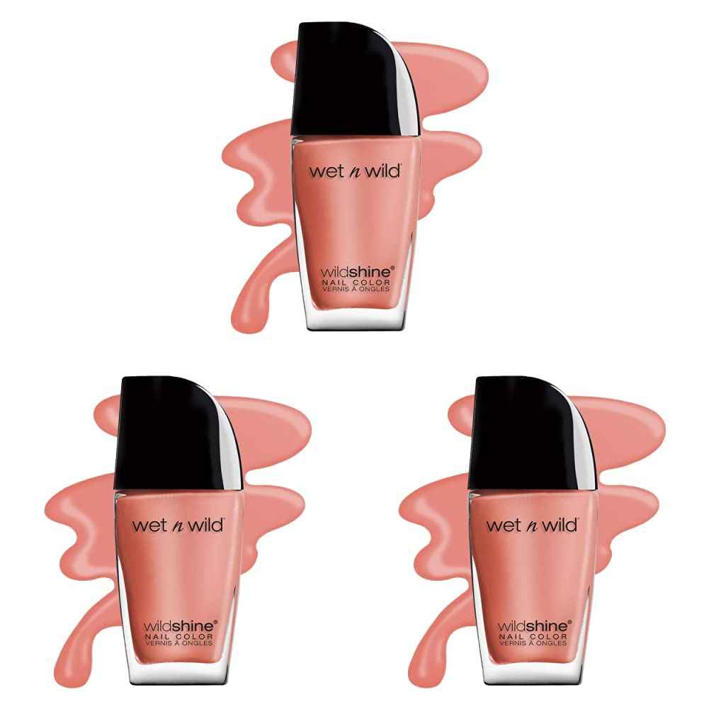 wet n wild Wild Shine Nail Polish, Peach Pink She Sells, Nail Color (Pack of 3)