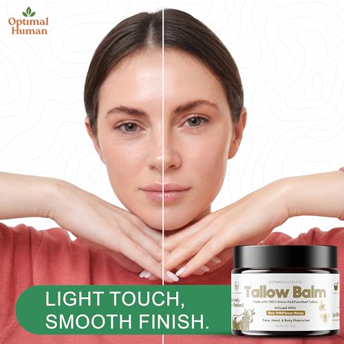 O H Optimal Human Raw Wildflower Honey Balm (2 Oz) ? 100% Grass-Fed Beef Tallow Balm - Body and Face Tallow Moisturizer - Non-Comedogenic, Ultra-Clean Formula For Moisture and Hydration