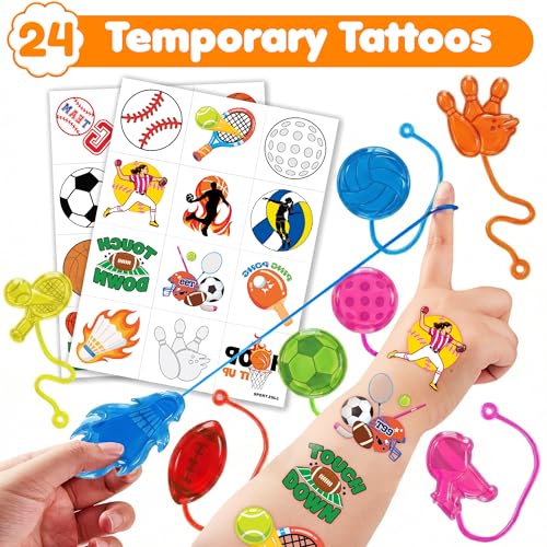 48 PCS Sports Party Favors - Sticky Hands & Temporary Tattoos