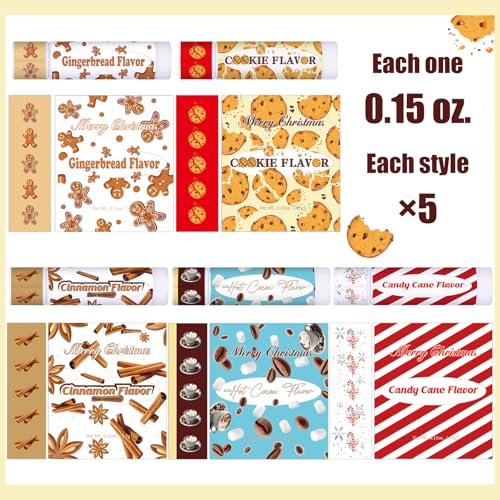 100pcs Christmas Peppermint Flavor Lip Balms Gift Bulk Candy Gingebread Hot Cocoa Cookie Cinnamon Flavor Lip Balm Favor Christmas Party Gift Stocking Stuffer for Coworker Staff Employee (Cute)