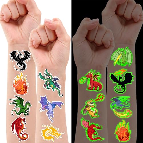 Dragon Glow in the Dark Temporary Tattoos, 96 Pcs