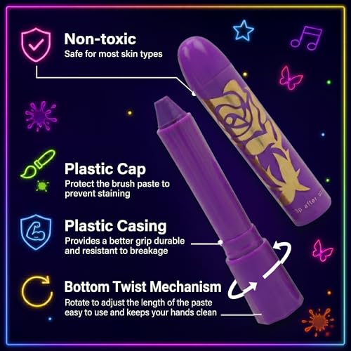 UV Neon Face Paint Sticks - 10 Glow Colors Rave Makeup
