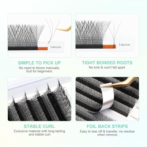 NAGARAKU 3D W Shape Eyelash Extension 5 Trays in 1 pack Volume 0.07mm D curl 9/10/11/12/13mm Premade Fans Faux Mink Matte Black Cluster Easy Fanning False Lashes