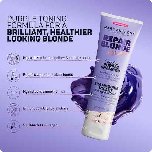 Marc Anthony Purple Shampoo, Repair Blonde Rescueplex Color Care - Neutralizes Brassy Tones and Repairs Bonds, 8oz