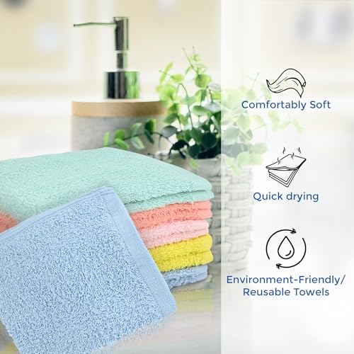 Crystal Ridge Cotton Wash Cloths 24 Pack - Washcloths for Showering, Face and Body, Soft and Highly Absorbent Multipurpose Towels for Bathroom, Kitchen, Spa and Gym - Wash Rags 12 x12 (Lt Pink)