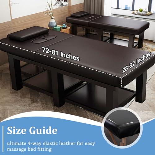 Waterproof PU Leather Massage Table Cover - Fitted Spa Bed Sheet (Black)