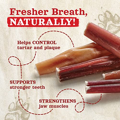 Natural Farm Bully Sticks, Odor-Free (12 Inch, 5 Count), 8.8 Oz. Per Bag, 100% Beef Chews, Grass-Fed, Non-GMO, Fully Digestible Dental Treats to Keep Your Small and Medium Dogs Busy and Happy