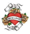 6 Sheet Temporary Tattoos Heart Rose Mom Dad Family 3.7"