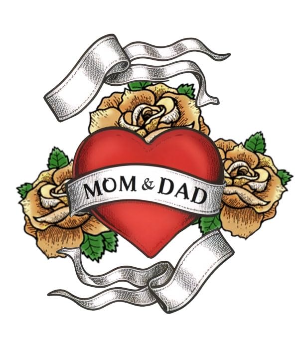 6 Sheet Temporary Tattoos Heart Rose Mom Dad Family 3.7"