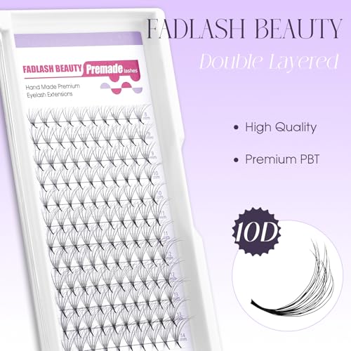 Premade Lash Fans Double Layers 0.07 D Curl Volume Pre Made Fans Eyelash Extensions 10D Thickness Fluffy Premade Easy Fan Lashes (10D-0.07D-9mm)