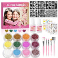 Glitter Tattoo Kit for Kids - 12 Colors, 92 Stencils, 5 Brushes