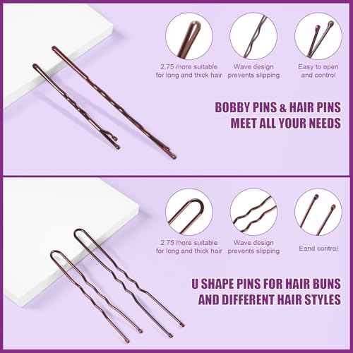 300 Pack Brown bobby pins for women, 4 Assorted Sizes of Large and Small Premium Bobby Pins + U Shaped Hair Pins for Buns, Updo Style - Non Slip Secure Hold(Brown)