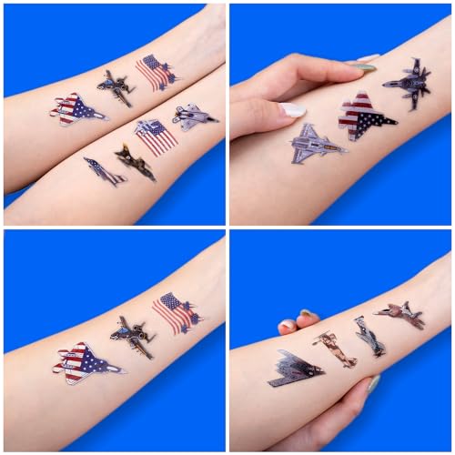 96 PCS Airplane Air Jet Fighter Pre-Cut Temporary Tattoos for Kids | Super Cute Plane Themed Birthday Party Favors, Supplies, Decorations, Fake Tattoo Stickers, School Rewards & Gifts Boys & Girls