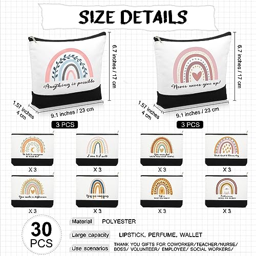 Sieral 30 Pcs Rainbow Canvas Makeup Bags Bulk Employee Appreciation Gifts Inspirational Womens History Month Cosmetic Bags Thank You Gift for Nurse Teacher Coworker Office Must Haves(Motivational)
