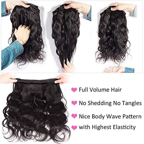 Body Wave Bundles with Closure Brazilian Human Hair 3 Bundles with Closure(10 12 14+10) Inch Body Wave 100% Unprocessed Virgin Hair Bundles with 4x4 Lace Closure Free Part Natural Color