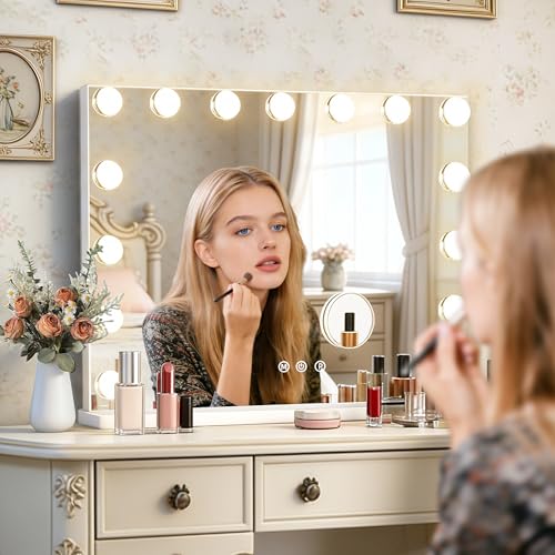 Hollywood Vanity Mirror with Lights, 23" x 18", 15 Bulbs, USB Charging