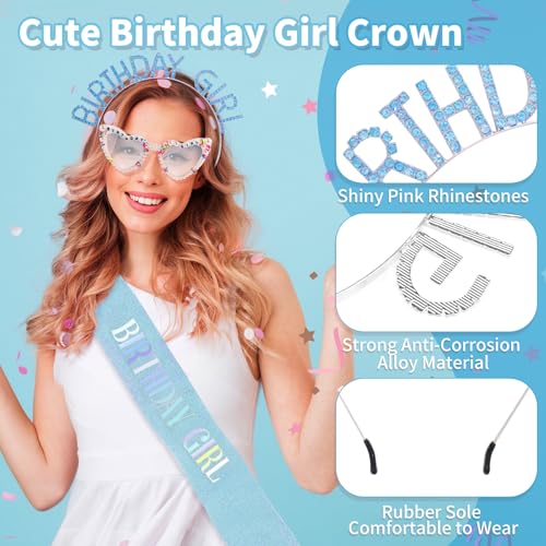 Birthday Girl Sash Headband Tiara Crown Sunglasses Set