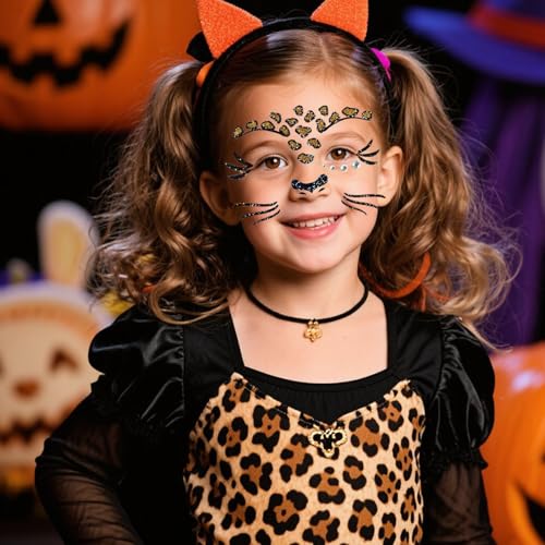 Leopard Face Temporary Tattoos - 2 Sheets with Gems