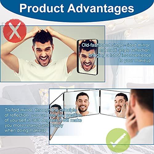 3-Way Mirror for Self Hair Cutting | 360° Haircut Mirror with Adjustable Hooks