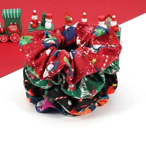 4 pcs Xmas Hair Scrunchies Santa Claus Snowman Christmas Hair Ties Soft Elastic Hair Bands for Women