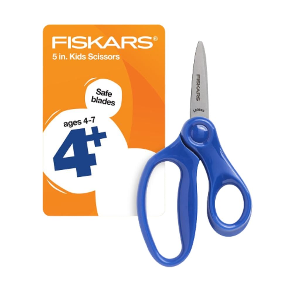 Fiskars 5" Pointed-Tip Scissors for Kids Ages 4-7 - Scissors for School or Crafting - Back to School Supplies - Blue