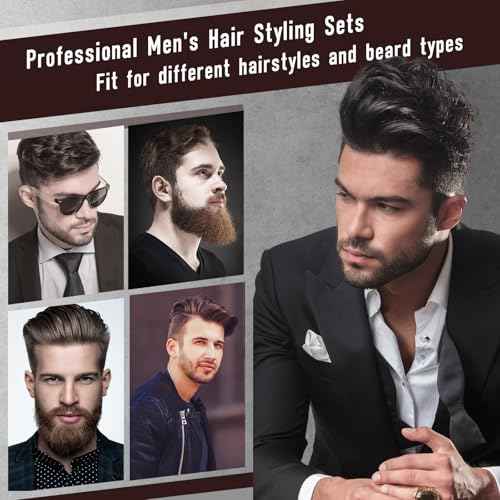 Mens Hair Brush and Beard Brush Set,Boar Bristle Beard Brush,Wide Tooth Comb,Round Hair Brush,Texture Comb for Hair Detangle,Blow Dry,Cutting,Parting and Styling
