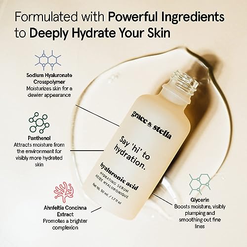 grace & stella Award Winning Hyaluronic Acid Serum (10ml/0.34 fl oz) Hyaluronic Acid Serum for Face - Acido Hialuronico Face Serums for Women - Hydrating, Remove Fine Lines, Wrinkles - Anti Aging