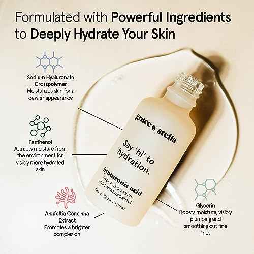 grace & stella Award Winning Hyaluronic Acid Serum (50ml/1.7 fl oz) Hydrating Hyaluronic Acid Serum for Face - Acido Hialuronico for Women - Remove Fine Lines, Wrinkles, Anti Aging - Vegan Skincare