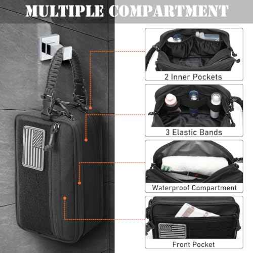 Tactical Toiletry Bag for Men Dry Wet Separate Dopp Kit Travel Hygiene Bag EDC Utility Tool Molle Pouch Mens Shaving Kit Travel shower Bags (Black)