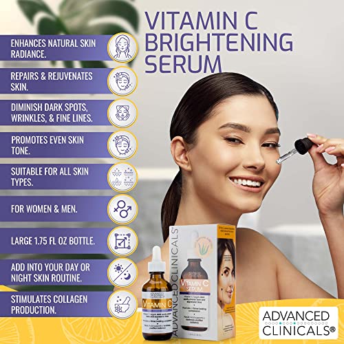Advanced Clinicals Brightening Vitamin C Face Serum Anti Aging Eye Serum | Potent Vitamin C Face Moisturizer Acne Facial Serum For Dark Spot Treatment, Wrinkle Repair, & Uneven Skin Tone, 1.75 Fl Oz
