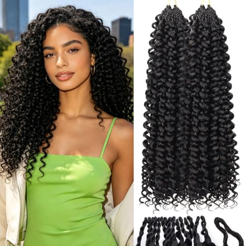 MAYSA 18-Inch Pre-Looped Curly Crochet Hair Extensions - 120 Strands Water Wave - Natural Black