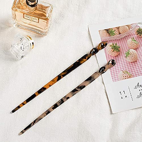 10 Pieces Acetate Hair Sticks Leopard Print Hair Pins, Tortoise Shell Hairpin Vintage Hair Chopsticks Retro Hairpins Disk, Hair Accessories for Women Girls (Classic)