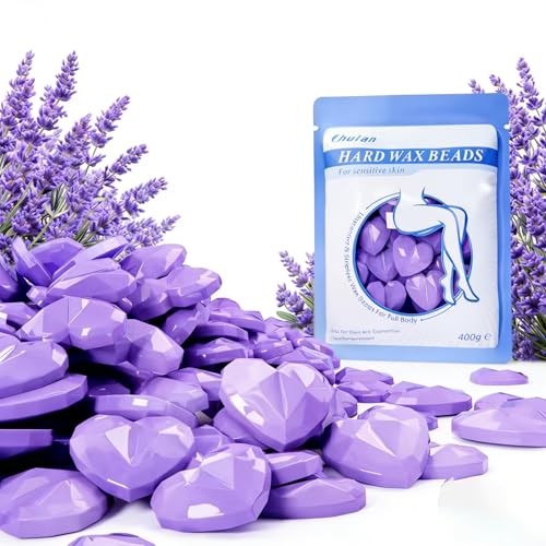 Hard Wax Beads, 400g Heart Wax Beans for Sensitive Skin, Hypoallergenic Waxing Bead for Coarse Hair Removal, Body, Brazilian, Facial, Bikini, Legs, Armpits Women Home Purple