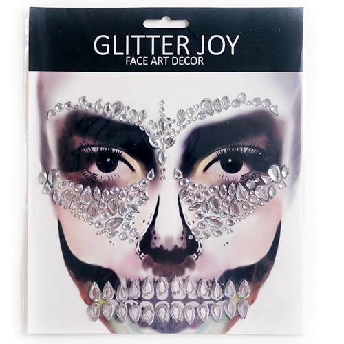 Skeleton Face Gems - 6 Pack Rhinestone Stickers for Halloween Makeup