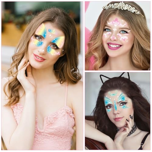 Konsait 20 Sheets Animal Face Tattoos for Kids - Tiger, Spider, Rabbit, Butterfly Designs for Boys and Girls, Fake Face Paint Tattoos Halloween Makeup Stickers Birthday Party Favors