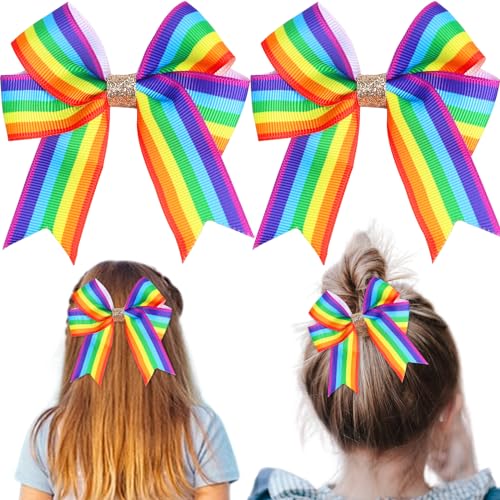 Pride Day Rainbow Hair Bow with Clip Rainbow Bows for Girls Gold Glitter Bow Hairstyle Hairpin Candy Fruit Colorful Rainbow Lovely Non-slip for LGBT Women Girls Party 2PCS