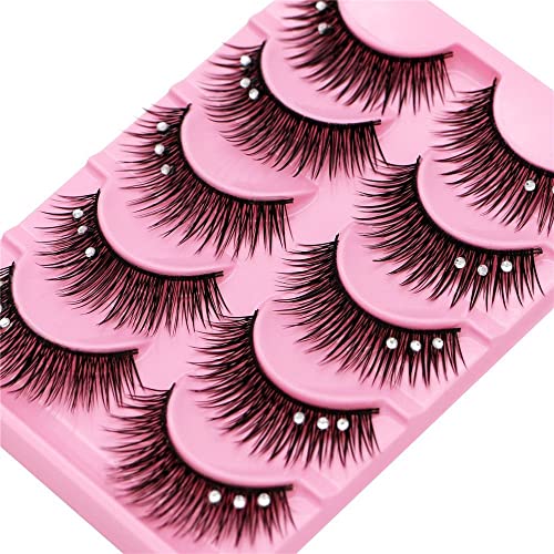 10 Pair Diamond False Eyelashes with Rhinestones, 3D Fluffy