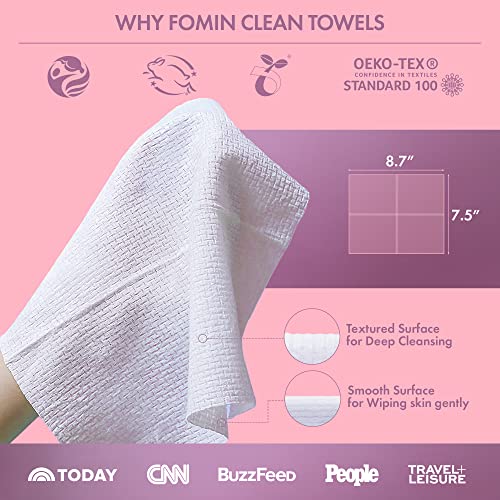 FOMIN Disposable Face Towels - 50 Count (2 Pack) 100% Biodegradable Ultra-Soft Face Towelette For Washing Face & Makeup Removal, 1ST Certified Vegan & Cruelty Free Facial Washcloth for All Skin Types