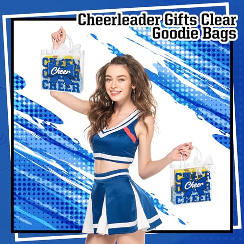 24 Pack Cheerleading PVC Gift Bags with Handles & Ribbon - Blue
