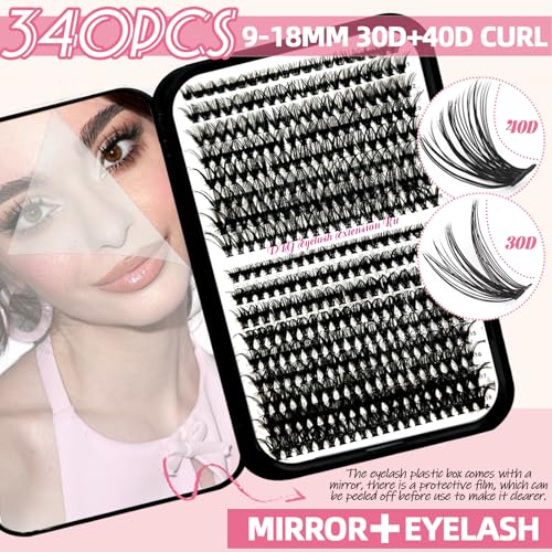 DIY Lash Extension Kit 340 Clusters 9-18mm 30+40D Curl