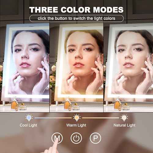 Hasipu Vanity Mirror with Lights and Bluetooth Speaker, 17.7" x 12.6" LED Makeup Mirror, Light up Mirror with 10X Magnification, Smart Touch 3 Colors Dimmable, Brightness Adjustment (White)