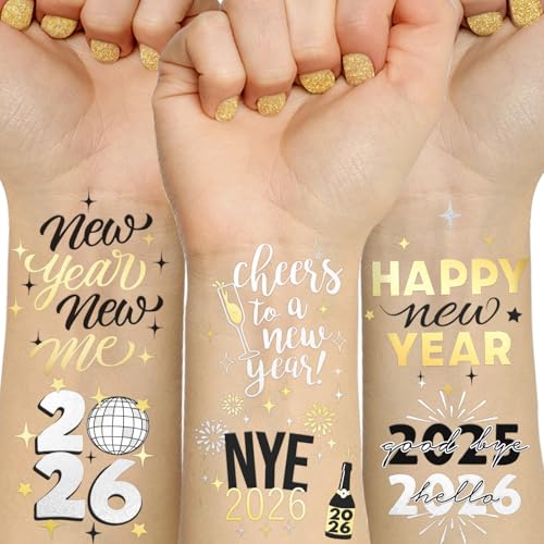 NYE Temporary Tattoos 2026 - 40 Gold & Silver Foil Designs