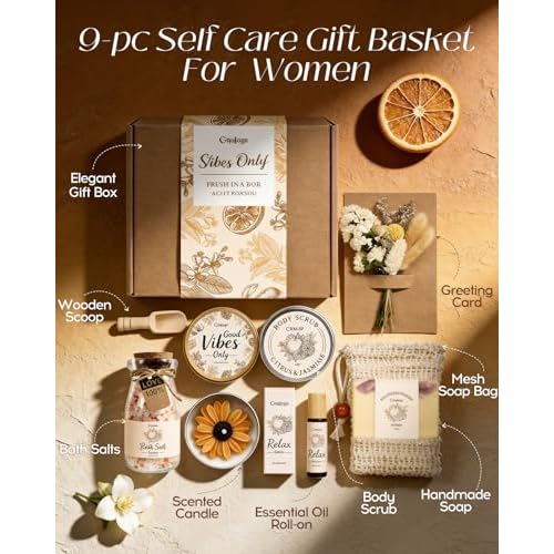 Coralogo Spa Gifts for Women - Natural Spa Gift Basket for Women Citrus Scented Bath and Body Works Selfcare Relaxation Thinking of You Gifts Set for Wife Mom Her on Mothers Day Birthday All Occasion