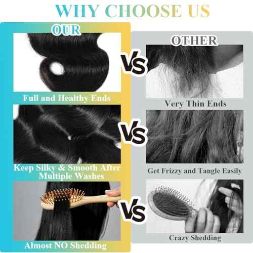 12A Human Hair Bundles Body Wave 22inch 100% Unprocessed Brazilian Virgin Hair Bundles Double Weft Weave Body Wave Bundles Human Hair Natural Black Color