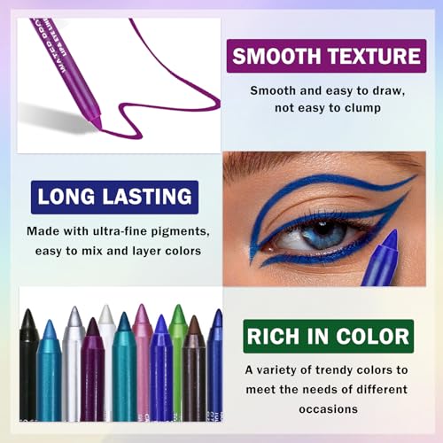 12-Color Eyeliner Pencil Set - Waterproof Matte & Metallic