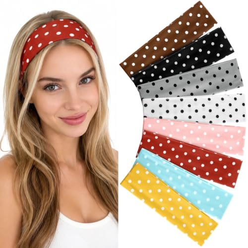 Polka Dot Headbands for Women, 8-Pack Non-Slip Soft